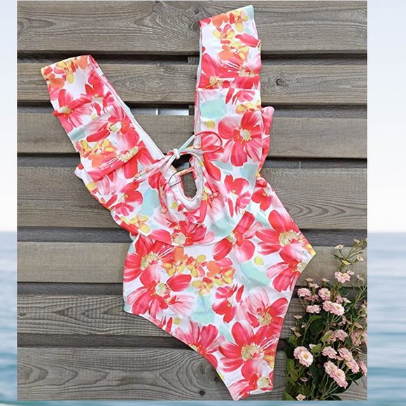 SPORLIKE One Piece V-Neck Ruffle Bathing Suit πΊ NEW WITH TAG! - Picture 6 of 13